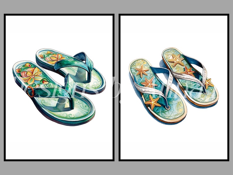 Beach Slippers Clipart: Summer Flip Flops PNG, Coastal Art (digital ...