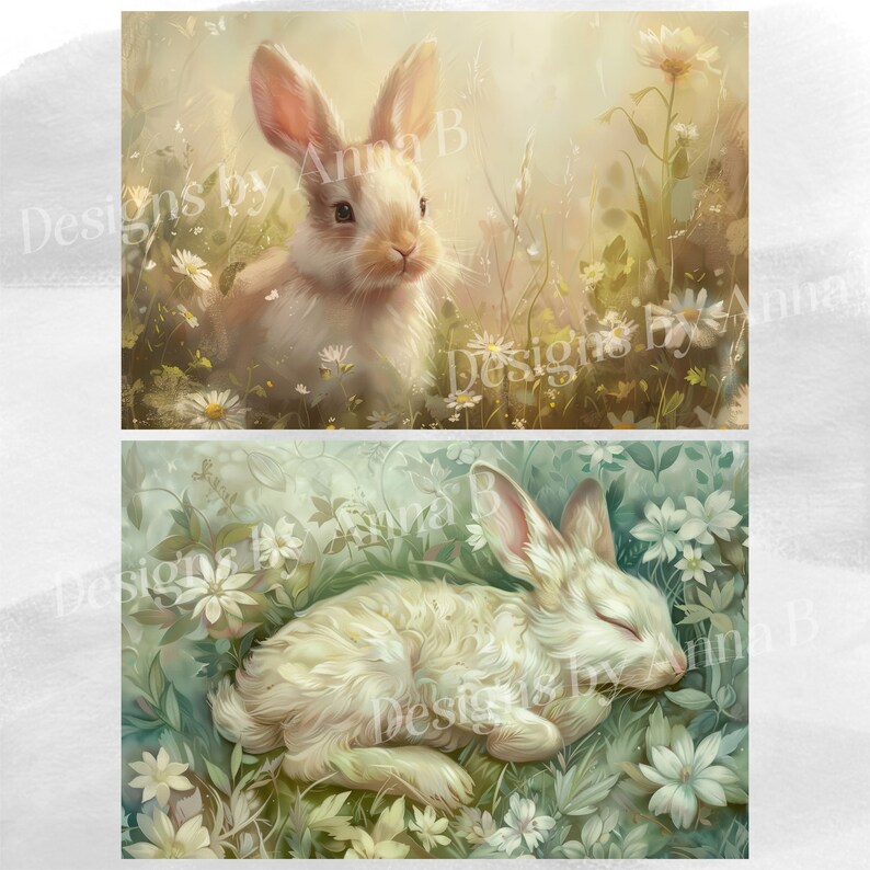Watercolor Spring Bunny Digital Paper: 16 JPEG Files (digital Download ...