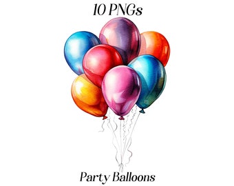 Watercolor balloons clipart, 10 high quality JPEG and PNG files, birthday clipart, part balloons, card making, balloon graphics, printables