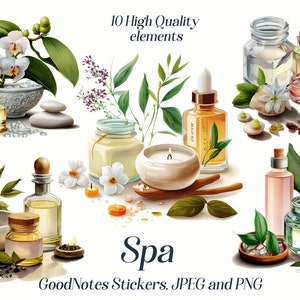 Aquarel spa clipart, 10 hoge kwaliteit png's, jpeg's, GoodNotes-stickers, wellness-clipart, digitale download, afdrukbare afbeeldingen