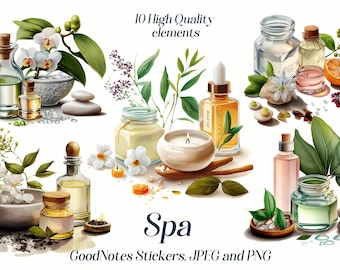 Watercolor Spa Clipart: PNG, JPEG, GoodNotes Stickers (Digital Download)