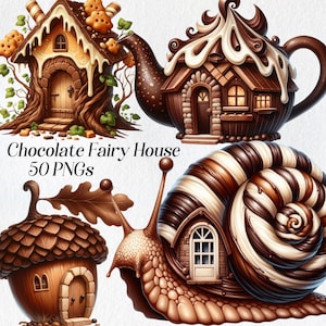 Chocolate Fairy House clipart, aquarel schattig huis illustraties, png, dessert, fantasie, magie, kabouterhuis, zoete lekkernijen, afdrukbare afbeeldingen