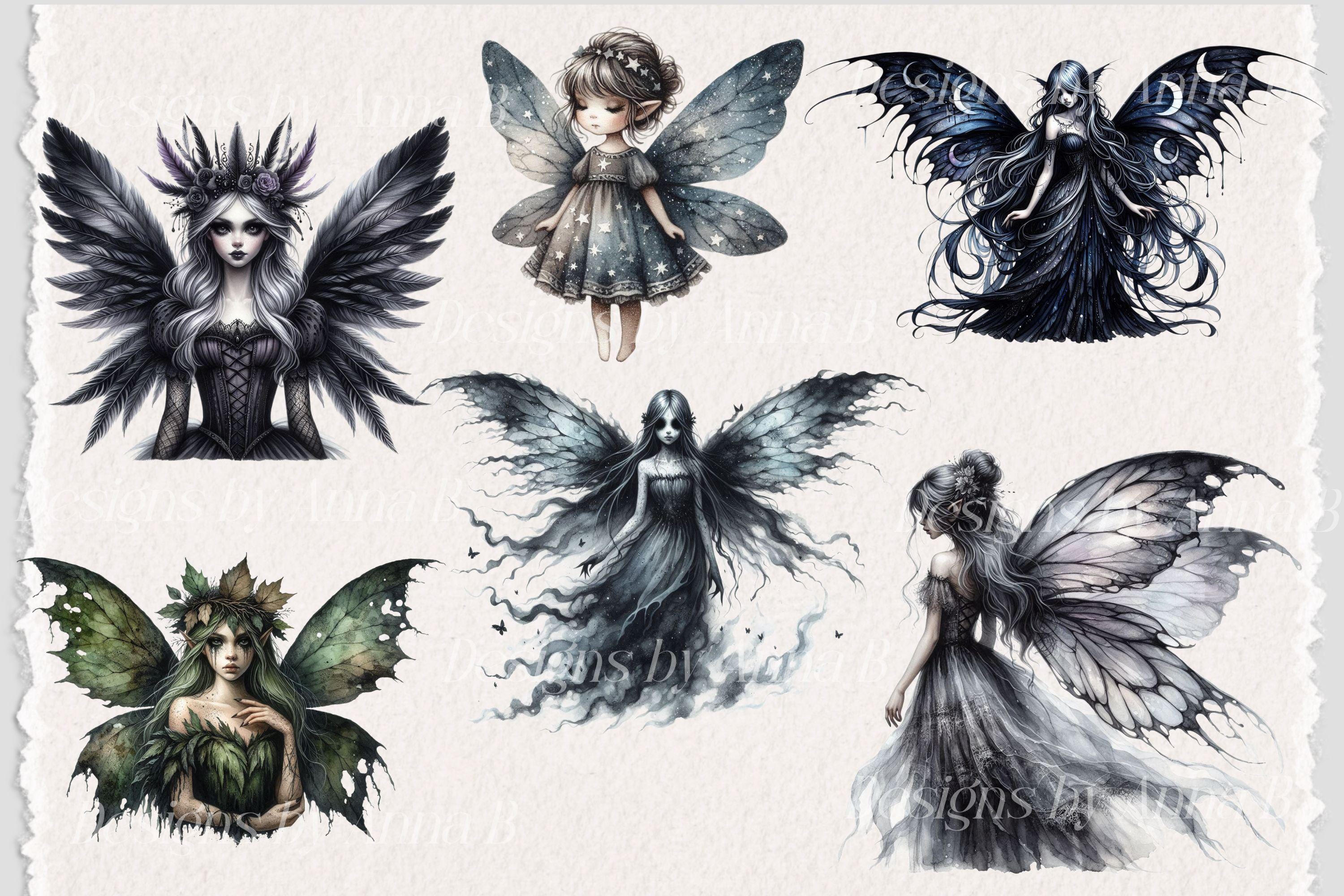 Gothic Fairy Clipart: Watercolor Dark Fantasy PNG Illustrations ...