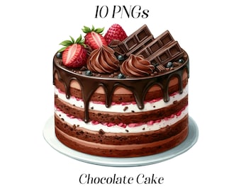 Watercolor Chocolate Cake Clipart: 10 PNG Dessert Graphics (Digital Download)