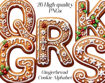Watercolor Gingerbread Cookie Alphabet clipart, 26 high quality PNG files, christmas graphics, food clipart, letters clip art, cookie letter