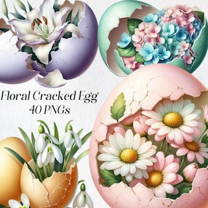 Clipart de huevo de Pascua, acuarela, huevo floral, feliz Pascua, huevos pastel, huevos coloridos, imprimible, descarga digital, uso comercial