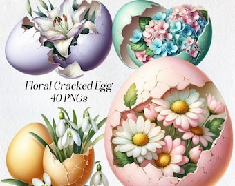 Watercolor Easter Egg Clipart: Floral Cracked Eggs (Digital Download)