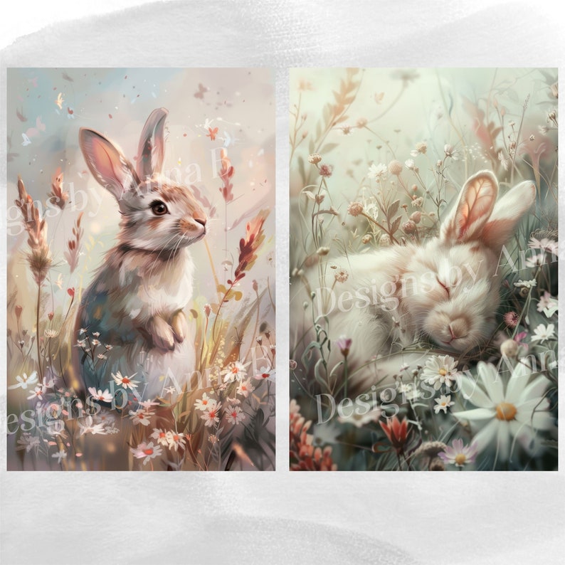 Watercolor Spring Bunny Digital Paper: 16 JPEG Files (digital Download ...