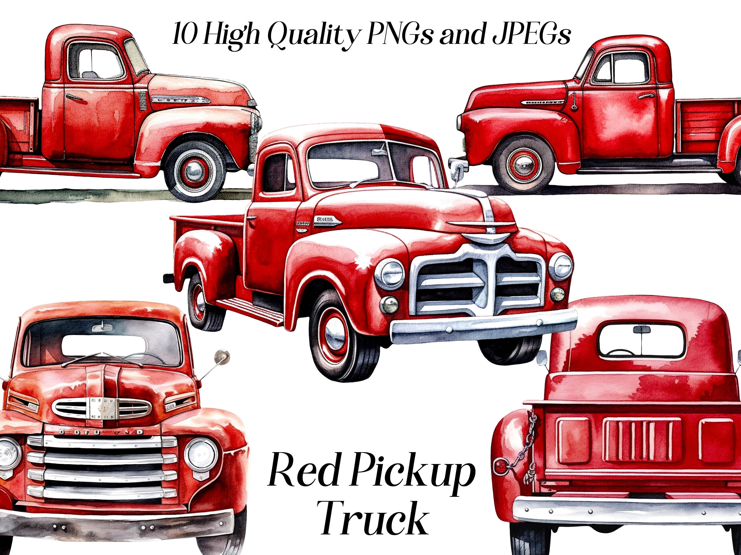 Watercolor Red Pickup Truck Clipart 10 High Quality JPEG and Etsy