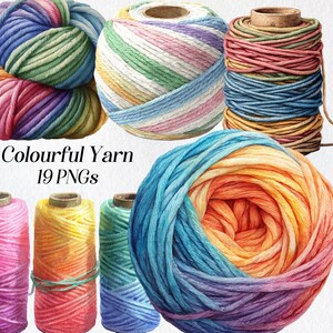 Colourful Yarn, watercolor clip art, knitting, wool, spool, ball of yarn, threads, printable images, commercial use, digital download