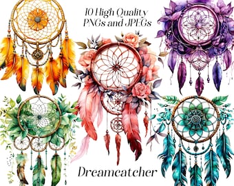 Aquarell Traumfänger Clipart: Boho Dekoration (JPEG, PNG)
