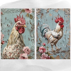 Rooster Shabby Chic Digital Paper, 16 High Quality JPEG Files, Chicken ...