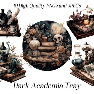Watercolor dark academia clipart, 10 high quality JPEG and PNG files, gothic clipart, witch clipart, fantasy clipart, gothic and horror