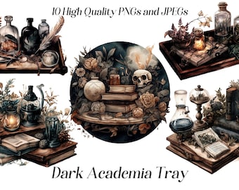 Watercolor Dark Academia Clipart: Gothic Horror PNG JPEG Files (Digital Download)