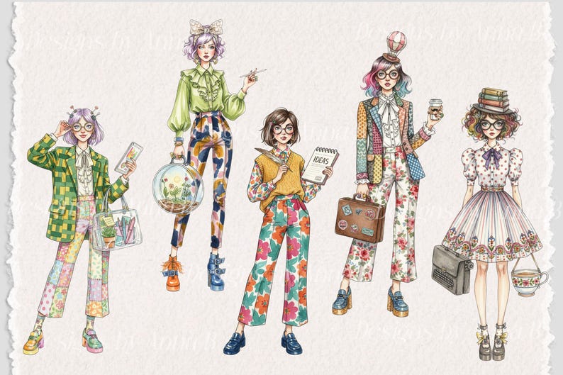 Quirky Office Girl Clipart: Colorful Fashion PNG Set (digital Download ...