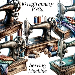 Vintage Sewing Machine Clipart - Retro Sewing Machine PNG, Antique Craft Tools Illustration, Classic Sewing Art