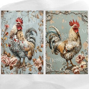 Rooster Shabby Chic Digital Paper, 16 High Quality JPEG Files, Chicken ...