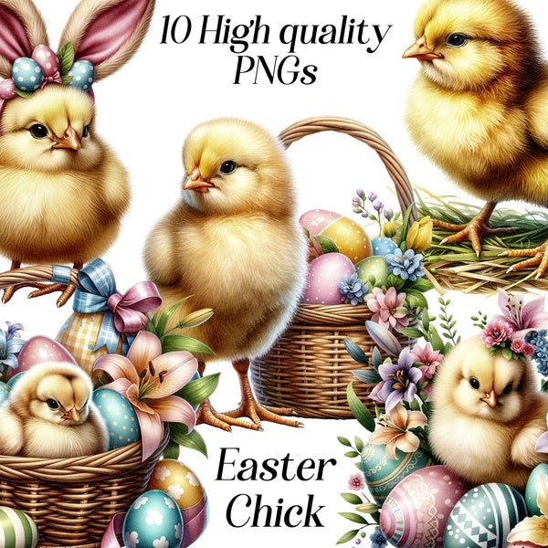 Watercolor Easter Chick clipart, 10 high quality PNG files, easter clip art, baby chicken, yellow bird, printable graphics, spring clipart