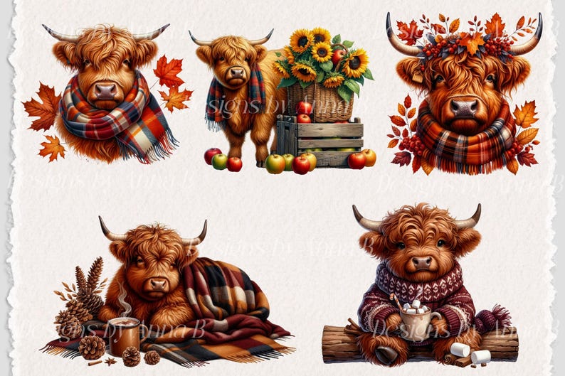 Rustic Fall Background Cow Autumn Highland Cow Clipart: Rustic Fall PNG Set (digital Download) - Etsy