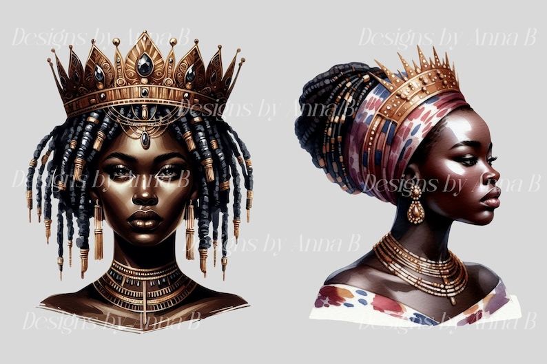 Watercolor African Queen Clipart: Royalty PNG Images (digital Download ...