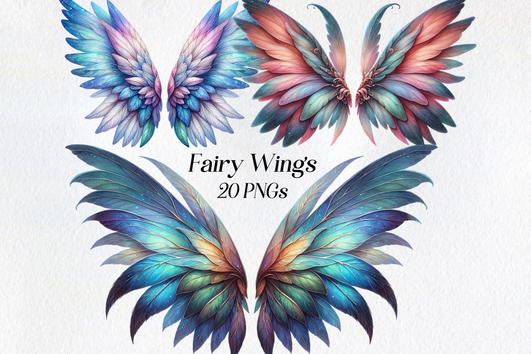 Fairy Wings Clipart, Watercolor Wings Clip Art, Png, Fantasy Wings ...