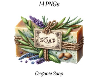 Watercolor Organic Soap Clipart: Rustic Beauty Product Graphics (PNG Files)