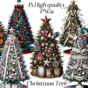 Aquarel kerstboom clipart, 18 hoge kwaliteit png-bestanden, kerstafbeeldingen, unieke kerstafbeeldingen, feestelijke wintervakanties, printables