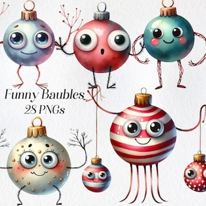 Christmas Ornament clipart, baubles clip art, watercolor Christmas, png, whimsical decoration, Christmas decor, digital download, printable