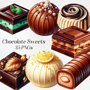 以下が含まれることがあります： チョコレート菓子の詰め合わせ。ミント入りのダークチョコレートバー、金箔入りのミルクチョコレートバー、白いスプリンクルをかけた丸いチョコレートトリュフ、ダークチョコレートの渦巻きが入ったホワイトチョコレートバー、キャラメルを層状にしたチョコレートバー、ホワイトチョコレートの渦巻きと丸ごと1粒のアーモンドが入ったチョコレートバーなどがあります。