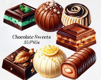 Aquarell Pralinen Clipart: 35 PNG süße Leckereien (Digitaler Download)
