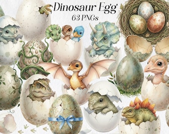 Watercolor Dinosaur Egg Clipart: Hatching Dino PNG Set (Digital Download)