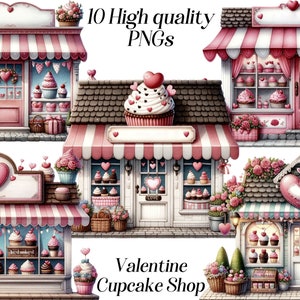 Valentine Shop clipart, watercolor bakery clip art, png, cupcake sweets shop, store, front of the store, pink shop, digital download