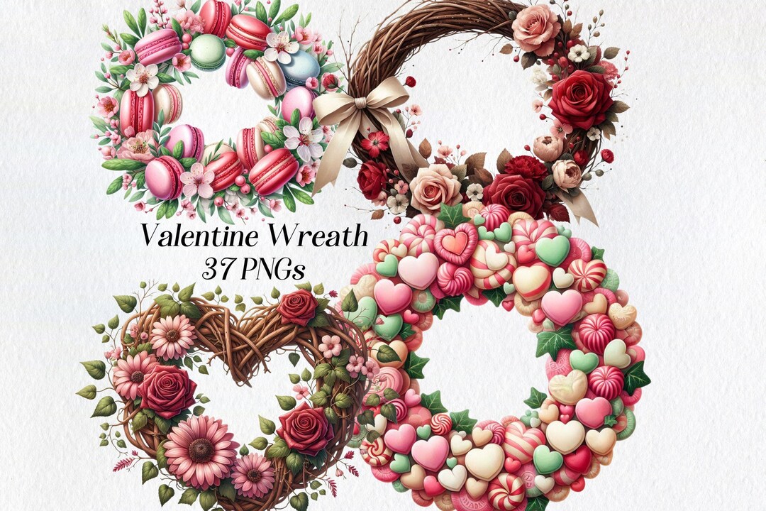 Watercolor Valentine Wreath Clipart: Floral Frames (PNG Digital ...