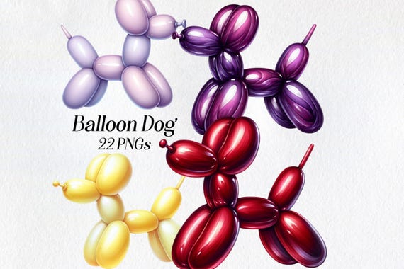 Watercolor Balloon Dog Clipart: 22 PNG Images (Digital Graphics)