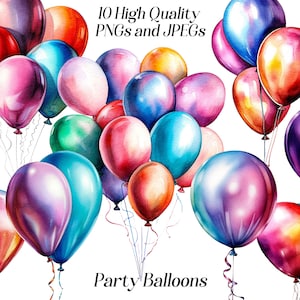 Clipart de ballons de fête, décor de fête coloré, décoration de ballons, anniversaire, bouquet de ballons, festif, illustration, téléchargement numérique