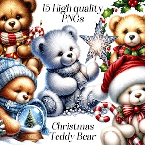 Aquarell Teddy Bär Weihnachten Clipart, 15 PNG-Dateien, Weihnachten Bär, Baby Bär, Winter Urlaub Clipart, Teddy Bären
