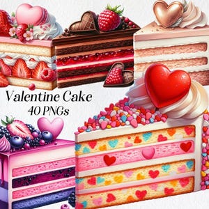 Valentine Kuchen Clipart, Aquarell Dessert Clip Art, Kuchen mit Herzen, Süßigkeiten, Bäckerei, Liebe, romantisch, digital, printable