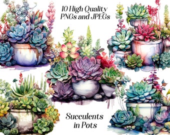 Clipart aquarel vetplanten: potplantenkunst (digitale download)
