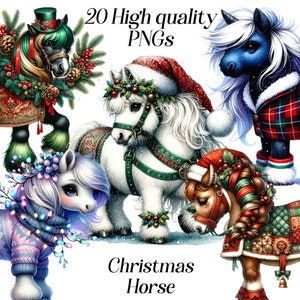 20 hochauflösende PNG Dateien, Aquarell Weihnachten, weihnachts Grafiken, Tiere, pony, Winterferien, Ausdrucke