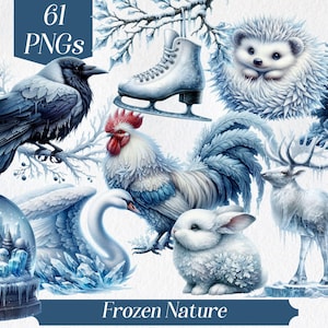 Gefrorene Natur Clipart, Winter Wonderland, verschneite Tiere, frostig, eisig, Winter Tiere, gefrorener Wald, Schnee und Eis, polare Tiere, printable