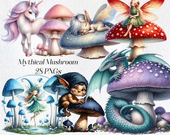 Fantasy Mushroom Clipart: Magical Fungi PNG Set (Digital Download)