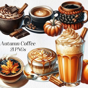 Autumn Coffee clipart, fall clipart, pumpkin spice, watercolor drink, fall graphics, cozy autumn, coffee mug, coffee lover, beverage