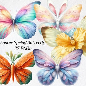 Easter Butterfly Clipart, watercolor spring butterfly clip art, png, insects, pastel butterfly, digital graphics, printable images