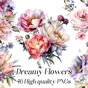 Watercolor Flower Bouquets clipart, 46 high Quality PNGs, Wedding flowers png, floral bouquets png, botanical clipart
