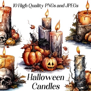Aquarell Halloween Kerzen Clipart, 10 hochwertige JPEGs, Halloween Cliparts, Gruselige Cliparts, Aquarell Halloween, Aquarell Kerzen