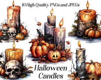 Watercolor Halloween Candle Clipart: Spooky JPEGs/PNGs (Digital Download)