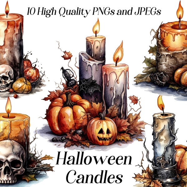 Watercolor halloween candles clipart, 10 High Quality JPEGs, Halloween clipart, Spooky clipart, watercolor halloween, watercolor candles