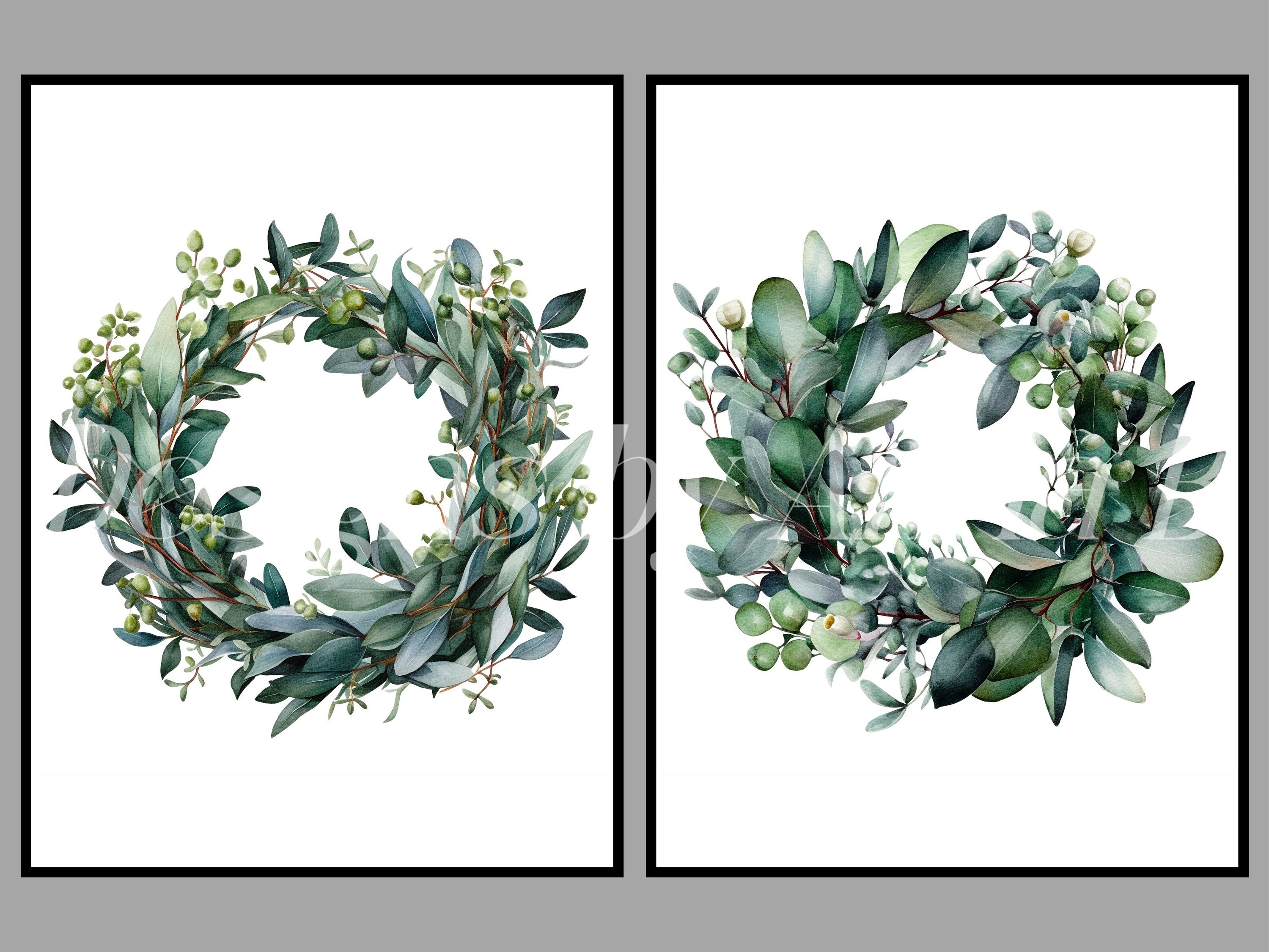 Eucalyptus Wreath Clipart: Watercolor Greenery Graphics (JPEG & PNG ...