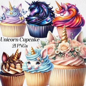 Clipart Cupcake licorne, clipart cupcake mignon, png, cupcake girly, cupcakes d'anniversaire, illustration, imprimable, téléchargement numérique, commercial