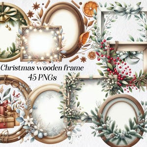 Clipart de cadres de Noël, cadre aquarelle, png, décoration de Noël, cadre rond, imprimable, décoration d'hiver, téléchargement numérique